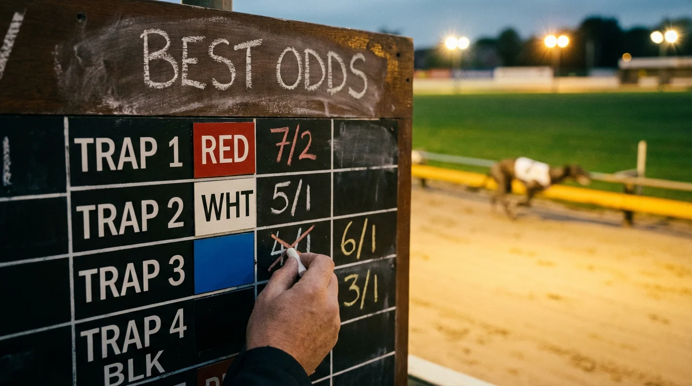Greyhound race odds board showing prices being updated with improved starting prices